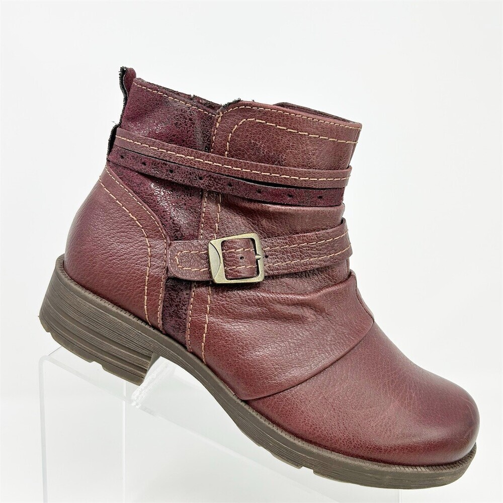 Earth Origins Womens Ankle Booties Burgundy Wine Buckle Strap Side Zip Size 9W